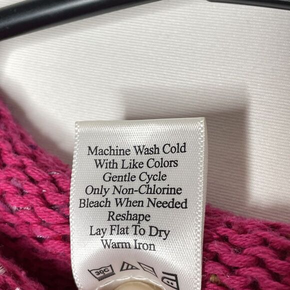 Rainbow Knit Pink Sweater Large Colourful Chunky Roll Neck Jumper Hippie Boho - Picture 9 of 13